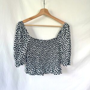 & Other Stories Black and White Smocked Crop Blouse